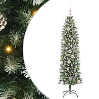 vidaXL Konstgjort smalt julträd med 150 LED-lampor Grön och vit 150 cm