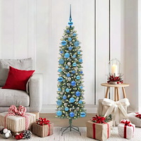 vidaXL Konstgjort smalt julträd med 150 LED-lampor Grön och vit 150 cm