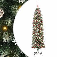 vidaXL Konstgjort smalt julträd med 300 LED-lampor Grön och vit 180 cm