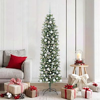 vidaXL Konstgjort smalt julträd med 300 LED-lampor Grön och vit 180 cm