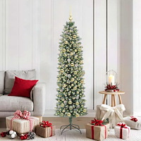 vidaXL Konstgjort smalt julträd med 300 LED-lampor Grön och vit 180 cm