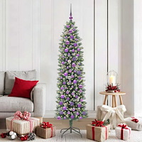 vidaXL Konstgjort smalt julträd med 300 LED-lampor Grön och vit 180 cm