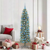 vidaXL Konstgjort smalt julträd med 300 LED-lampor Grön och vit 180 cm