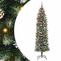 vidaXL Konstgjort smalt julträd med 300 LED-lampor Grön och vit 210 cm