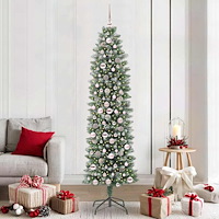 vidaXL Konstgjort smalt julträd med 300 LED-lampor Grön och vit 210 cm