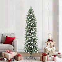 vidaXL Konstgjort smalt julträd med 300 LED-lampor Grön och vit 210 cm