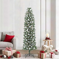 vidaXL Konstgjort smalt julträd med 300 LED-lampor Grön och vit 210 cm