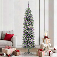 vidaXL Konstgjort smalt julträd med 300 LED-lampor Grön och vit 210 cm
