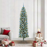 vidaXL Konstgjort smalt julträd med 300 LED-lampor Grön och vit 210 cm