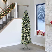 vidaXL Konstgjort smalt julträd med 300 LED-lampor Grön och vit 240 cm