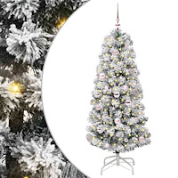 vidaXL Plast Hingad Julgran med 150 LED-lampor Grön och vit 150 cm