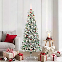 vidaXL Plast Hingad Julgran med 300 LED-lampor Grön och vit 180 cm