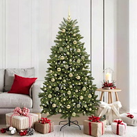 vidaXL Konstgjord julgran med LED -remsljus Grön 180 cm PVC och metall
