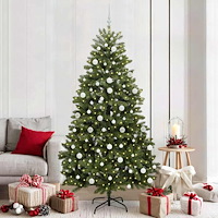 vidaXL Konstgjord julgran med LED -remsljus Grön 210 cm PVC och metall