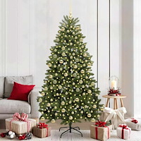 vidaXL Konstgjord julgran med LED -remsljus Grön 210 cm PVC och metall