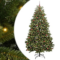 vidaXL Konstgjord julgran med LED -remsljus Grön 270 cm PVC och metall