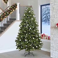 vidaXL Konstgjord julgran med LED -remsljus Grön 270 cm PVC och metall