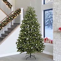 vidaXL Konstgjord julgran med LED -remsljus Grön 300 cm PVC och metall