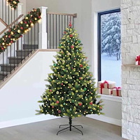 vidaXL Konstgjord klädd julgran 300 LED-lampor Grön 240 cm PVC och PE