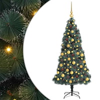 vidaXL Konstgjord Förbelyst Julgran med Bollsats Grön 180 cm PET