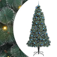 vidaXL Konstgjord förbelyst julgran med kulset Grön 240 cm PET