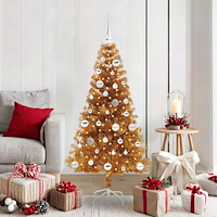 vidaXL Julgran med 150 LED-lampor med stativ Guld 150 cm PET