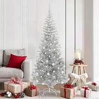 vidaXL Julgran med 300 LED-lampor med stativ Silver 180 cm PET