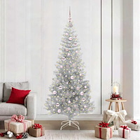 vidaXL Julgran med 300 LED-lampor med stativ Silver 210 cm PET