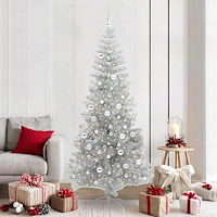 vidaXL Julgran med 300 LED-lampor med stativ Silver 210 cm PET