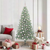 vidaXL Konstgjord Julgran Snöflockad med LED Ljus Grön och Vit 180 cm