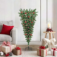 vidaXL Upp-och-ned konstgjord förbelyst julgran med bollar Grön 120 cm