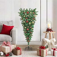 vidaXL Upp och ner konstgjord förbelyst julgran med bollset 120 cm