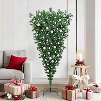 vidaXL Upp-och-ned konstgjord förbelyst julgran med bollar Grön 180 cm