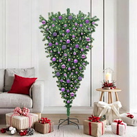 vidaXL Upp-och-ned konstgjord förbelyst julgran med bollar Grön 180 cm