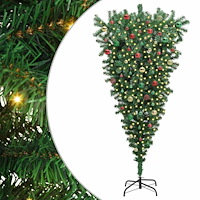 vidaXL Upp och ned artificiell förbelyst julgran med kulset 180 cm