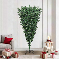 vidaXL Upp-och-ned konstgjord förbelyst julgran med bollsats 210 cm