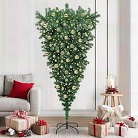 vidaXL Upp och ned artificiell förbelyst julgran med kulset 210 cm