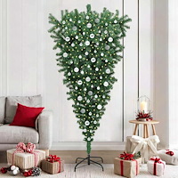 vidaXL Upp-och-ned konstgjord förbelyst julgran med bollar Grön 210 cm