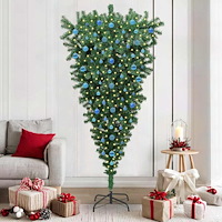 vidaXL Upp och ner Konstgjord Förbelyst Julgran med Bollar Set 210 cm