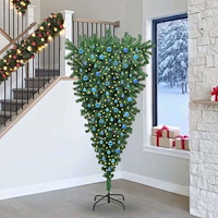 vidaXL Upp-och-ned konstgjord förbelyst julgran med kulset Grön 240 cm