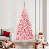 vidaXL Konstgjord Förbelyst Julgran med 300 LED-lampor Rosa 210 cm PVC