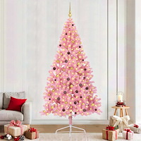 vidaXL Konstgjord Förbelyst Julgran med 300 LED-lampor Rosa 240 cm PVC