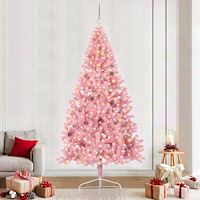 vidaXL Konstgjord Förbelyst Julgran med 300 LED-lampor Rosa 240 cm PVC
