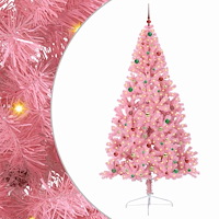 vidaXL Konstgjord Förbelyst Julgran med 300 LED-lampor Rosa 240 cm PVC