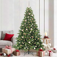 vidaXL Konstgjord julgran med 300 LED-lampor Grön 210 cm PE och PVC