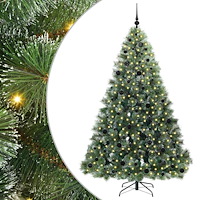vidaXL Konstgjord julgran med 300 LED-lampor Grön 210 cm PE och PVC