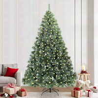 vidaXL Konstgjord julgran med 300 LED-lampor Grön 240 cm PE och PVC