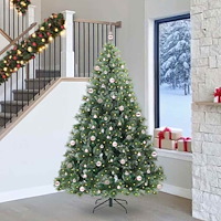vidaXL Konstgjord julgran med 300 LED-lampor Grön 240 cm PE och PVC