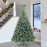 vidaXL Konstgjord julgran med 300 LED-lampor Grön 240 cm PE och PVC