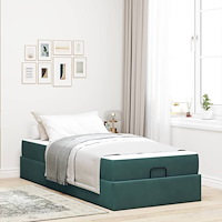 vidaXL Sängram med madrass med lagring Mörkgrön 90 x 190 cm Sammet